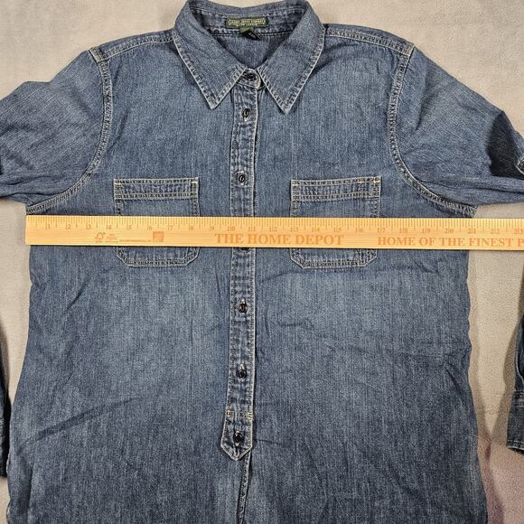 Lauren Jeans Co Shirt Women Large Denim Button Down Top Western Prairie Roll Tab - Picture 12 of 16